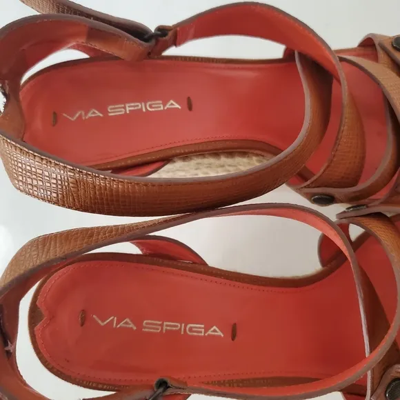 Via Spiga 8.5 Karla Wedge Sandals Platform Wedge 4.75&quot; Heels Espadrilles Leather