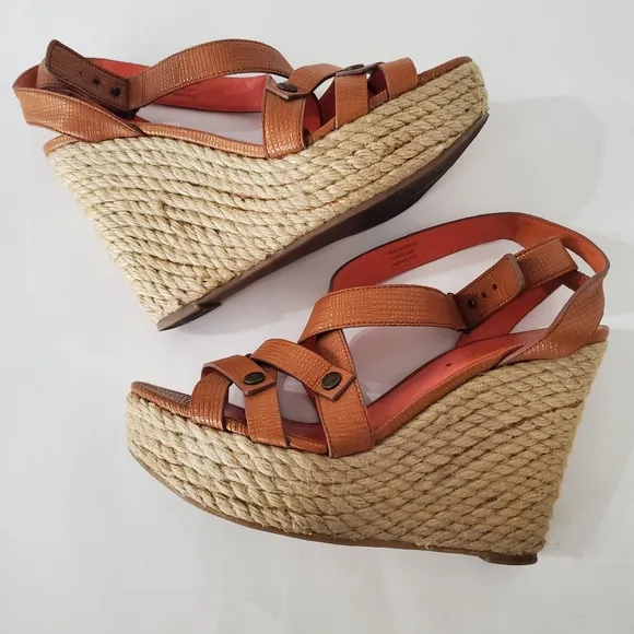Via Spiga 8.5 Karla Wedge Sandals Platform Wedge 4.75&quot; Heels Espadrilles Leather