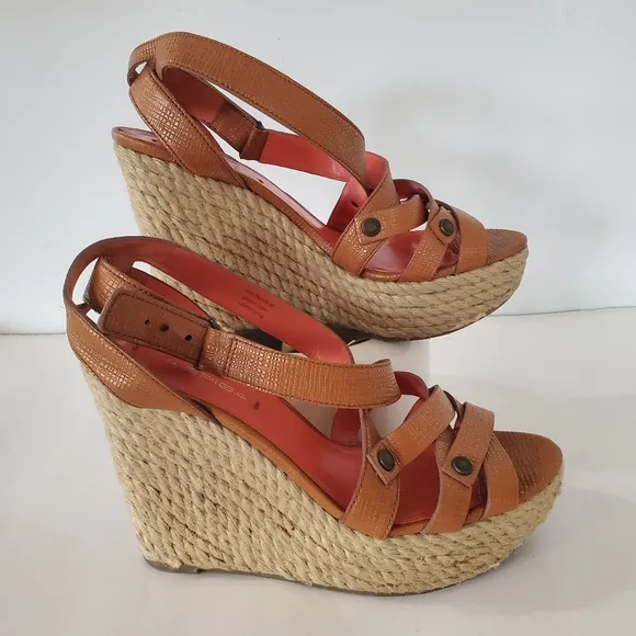 Via Spiga 8.5 Karla Wedge Sandals Platform Wedge 4.75&quot; Heels Espadrilles Leather