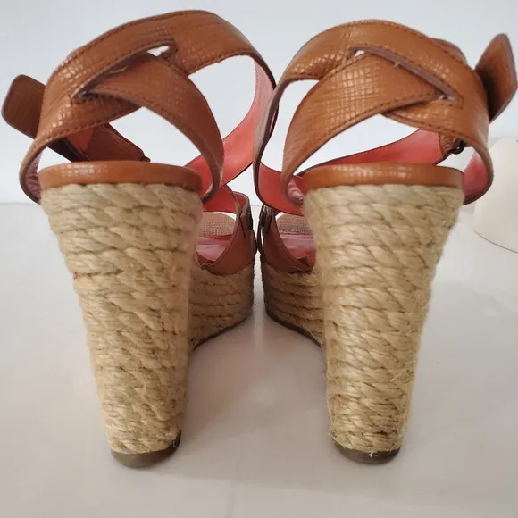 Via Spiga 8.5 Karla Wedge Sandals Platform Wedge 4.75&quot; Heels Espadrilles Leather