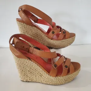 Via Spiga 8.5 Karla Wedge Sandals Platform Wedge 4.75&quot; Heels Espadrilles Leather