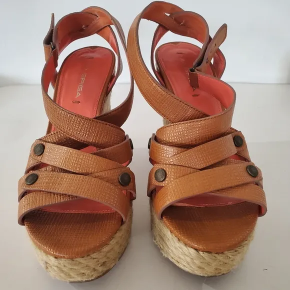 Via Spiga 8.5 Karla Wedge Sandals Platform Wedge 4.75&quot; Heels Espadrilles Leather