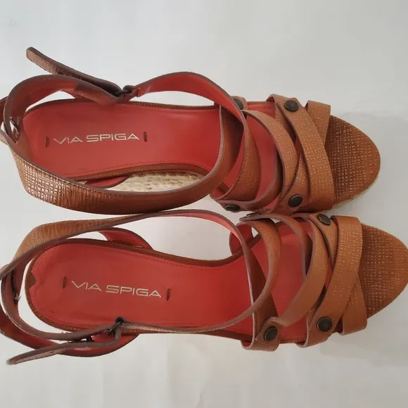 Via Spiga 8.5 Karla Wedge Sandals Platform Wedge 4.75&quot; Heels Espadrilles Leather