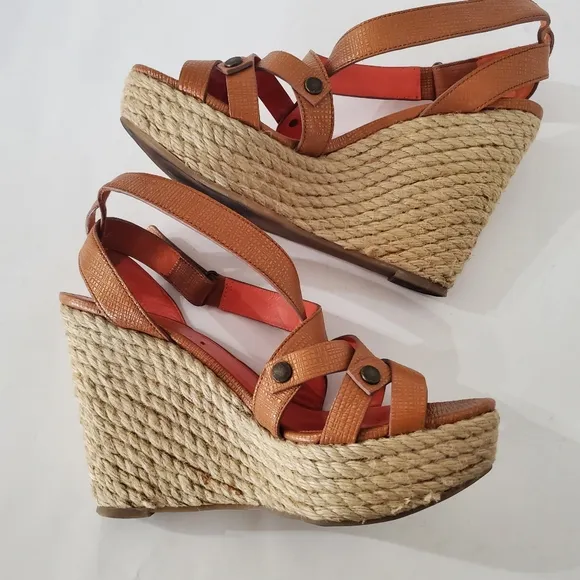 Via Spiga 8.5 Karla Wedge Sandals Platform Wedge 4.75&quot; Heels Espadrilles Leather