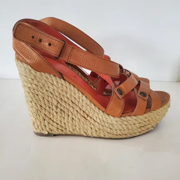 Via Spiga 8.5 Karla Wedge Sandals Platform Wedge 4.75&quot; Heels Espadrilles Leather