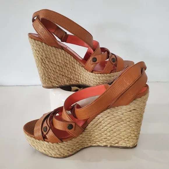 Via Spiga 8.5 Karla Wedge Sandals Platform Wedge 4.75&quot; Heels Espadrilles Leather