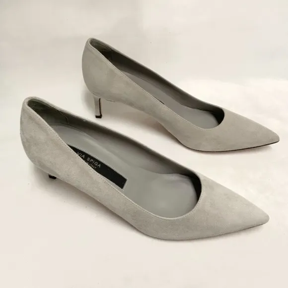 VIA SPIGA NIKOLE 55 LEATHER SUEDE GRAY PUMP HEELS POINTED TOE DRESS SHOES 6.5