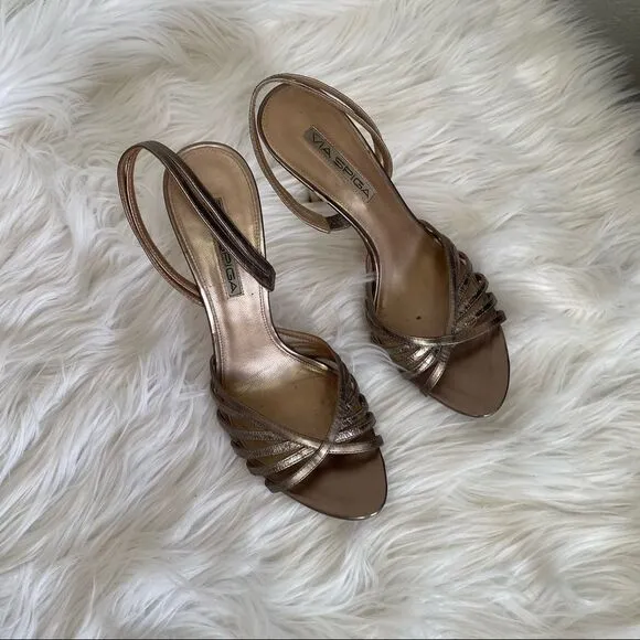 Via Spiga Metallic Sling Back Heeled Sandals 9