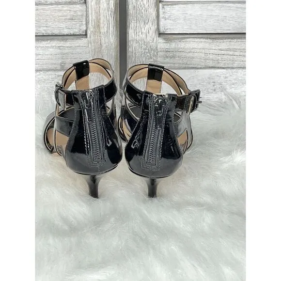 Via Spiga Patent Leather Kitten Heel T Strap Sandals Size 6.5 M NEW NWOB