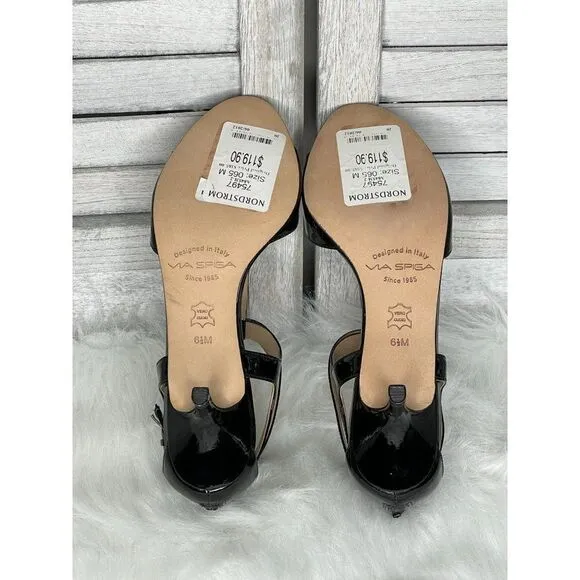 Via Spiga Patent Leather Kitten Heel T Strap Sandals Size 6.5 M NEW NWOB