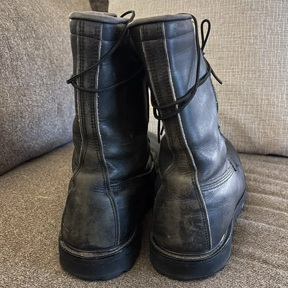 Vibram Black Combat Leather Mid Calf Boots Mens Size US 12.5