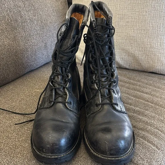 Vibram Black Combat Leather Mid Calf Boots Mens Size US 12.5