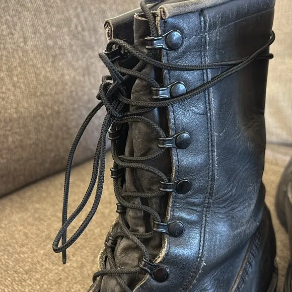 Vibram Black Combat Leather Mid Calf Boots Mens Size US 12.5