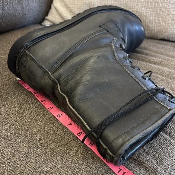 Vibram Black Combat Leather Mid Calf Boots Mens Size US 12.5