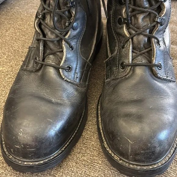 Vibram Black Combat Leather Mid Calf Boots Mens Size US 12.5