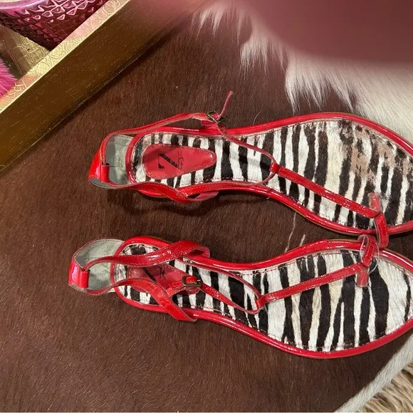 Vibrant Red Zebra Print Sandals with Open Straps
