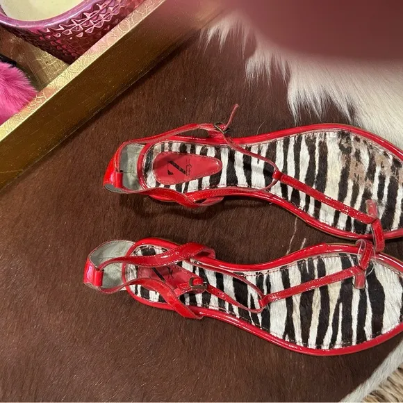 Vibrant Red Zebra Print Sandals with Open Straps