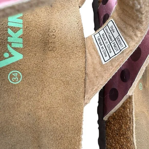 VIKING Tofino Youth Cork Sandals Buckle Pink Metallic Polka Dot EU34/US3-3.5 EUC