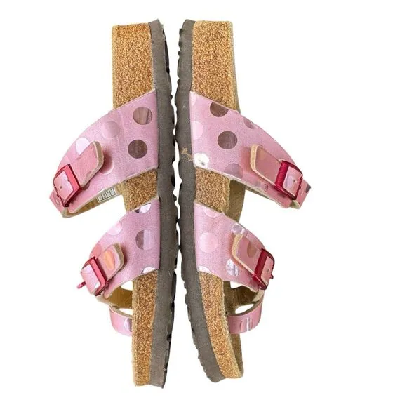 VIKING Tofino Youth Cork Sandals Buckle Pink Metallic Polka Dot EU34/US3-3.5 EUC