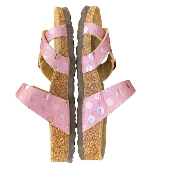 VIKING Tofino Youth Cork Sandals Buckle Pink Metallic Polka Dot EU34/US3-3.5 EUC