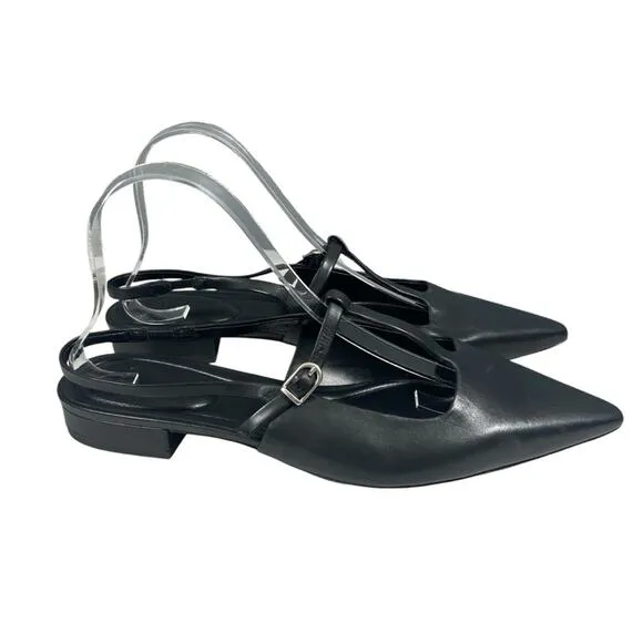 VINCE $330 black Iliana Leather Slingback Point toe Flats shoes 41 10