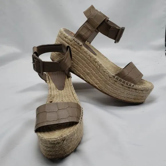 VINCE ABBY TAUPE CROC PLATFORM ESPADRILLES SIZE 10