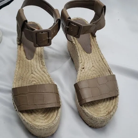 VINCE ABBY TAUPE CROC PLATFORM ESPADRILLES SIZE 10