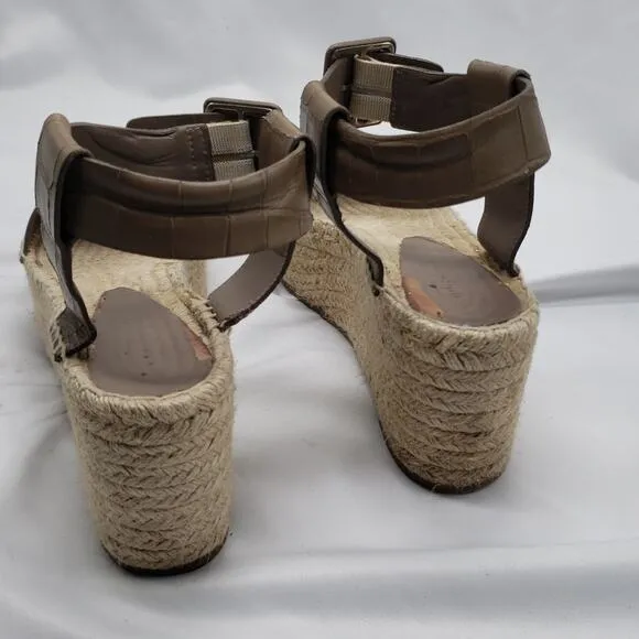 VINCE ABBY TAUPE CROC PLATFORM ESPADRILLES SIZE 10