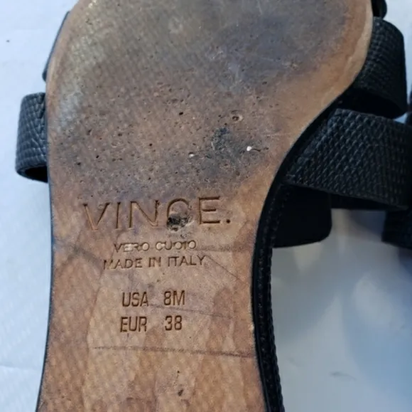 Vince. black leather open side pointy toe strappy flats