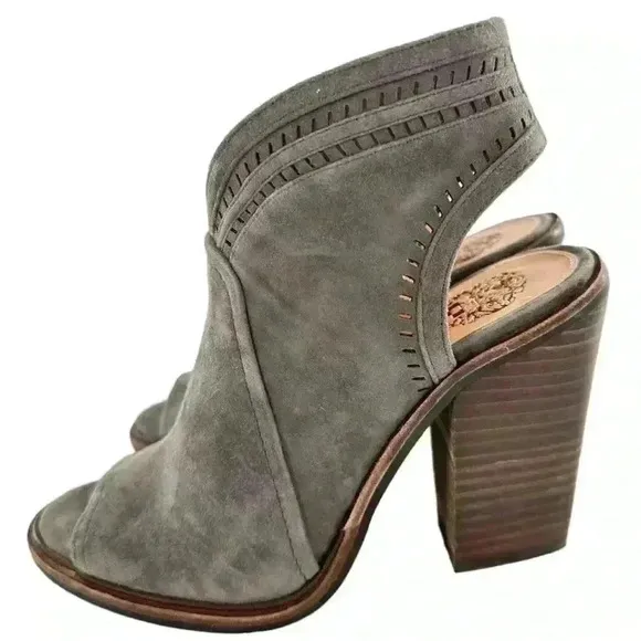 Vince Camuto ankle Koral booties 5 35 gray suede chunky western rodeo boots