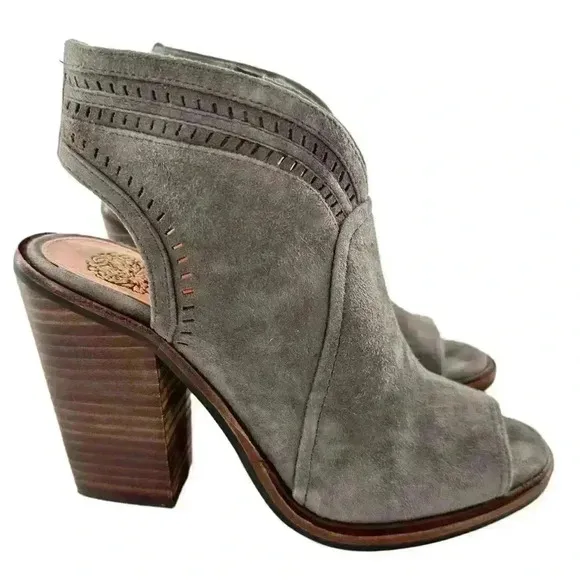 Vince Camuto ankle Koral booties 5 35 gray suede chunky western rodeo boots