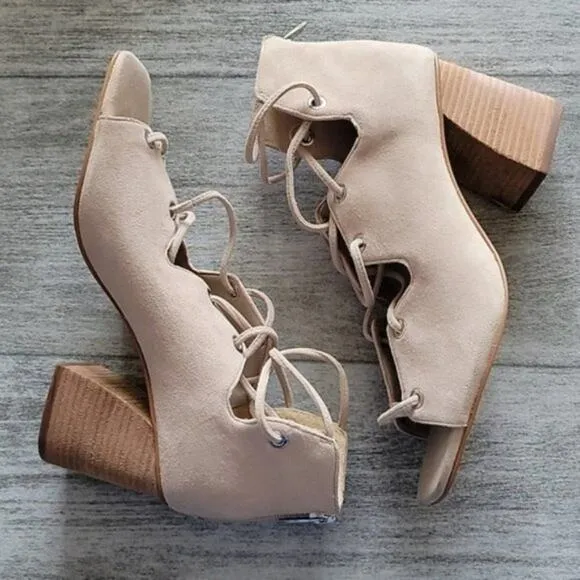 Vince Camuto Beige Nahara Leather Heeled Cage Sandals NEW Women's 7.5