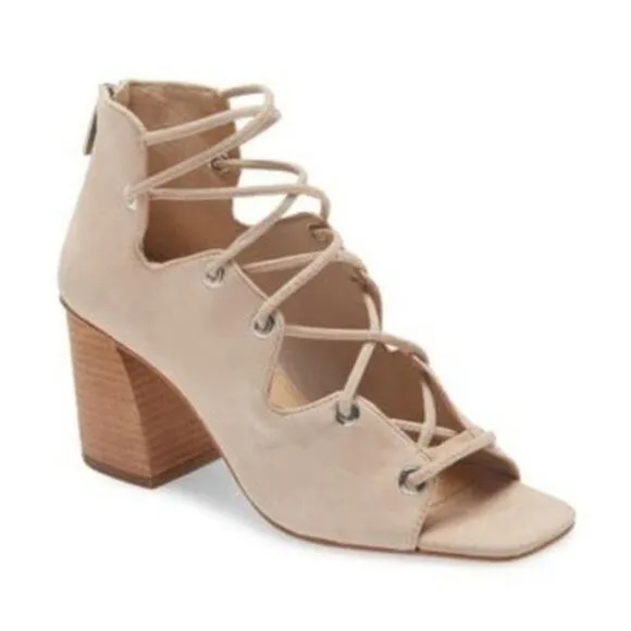 Vince Camuto Beige Nahara Leather Heeled Cage Sandals NEW Women's 7.5