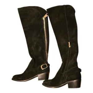 Vince Camuto Beralta Suede Knee-High Boots Women's 8.5 B Gold Buckle Zipper
