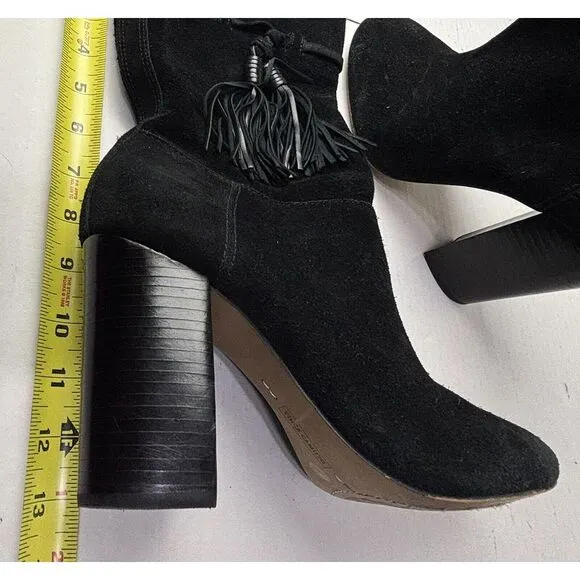 Vince Camuto Fermel Slouch Tassel Suede Leather‎ Boots Mid Calf Black Womens 9M