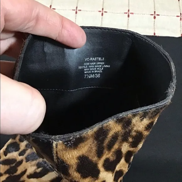 Vince Camuto Rastel3 Animal Print Cow Hide Mid Calf Boots Size 7.5 Cow Fur NWOB