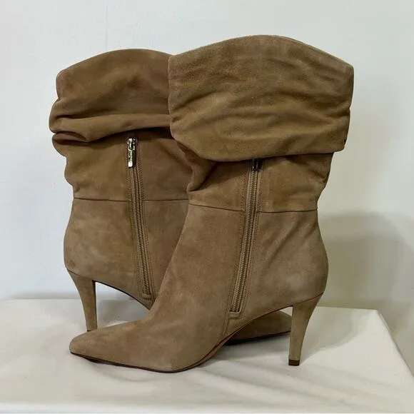 Vince Camuto Sonbela Heel Boots in Tortilla High Suede Size 8.5 NEW