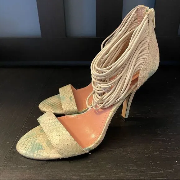 Vince Camuto Wesley Leather Snakeskin White Blue Heel Sandals Women’s Size 9.5