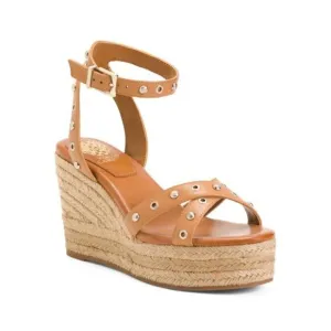 Vince Camuto Womens Brown Leather Open Toe Espadrille Wedge Sandals Sz 9 M NIB
