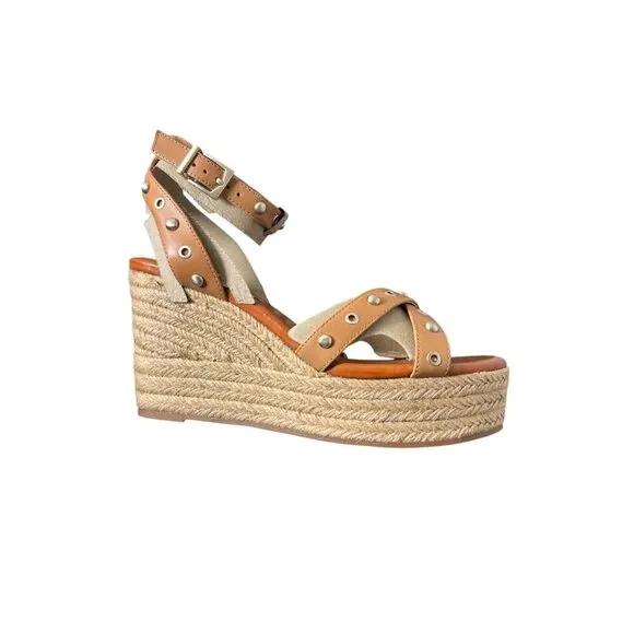 Vince Camuto Womens Brown Leather Open Toe Espadrille Wedge Sandals Sz 9 M NIB
