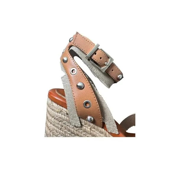 Vince Camuto Womens Brown Leather Open Toe Espadrille Wedge Sandals Sz 9 M NIB
