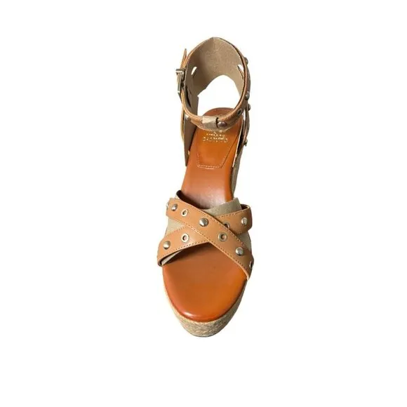 Vince Camuto Womens Brown Leather Open Toe Espadrille Wedge Sandals Sz 9 M NIB