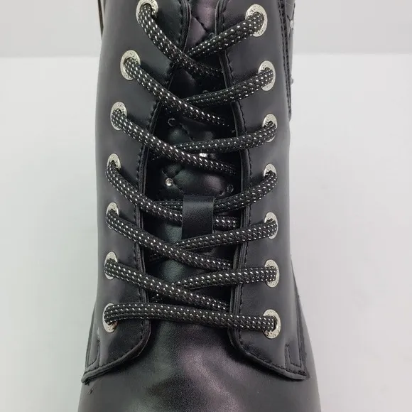 Vince Camuto Womens Size 5.5 Black Rhinestone Lace Up Zip Chunky Ankle Boots