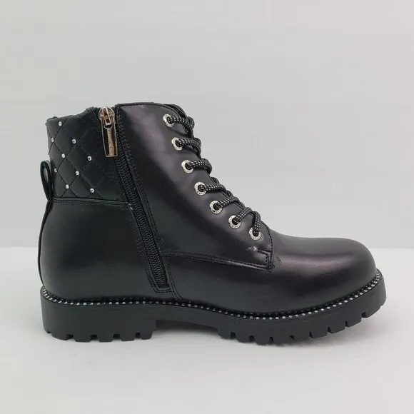 Vince Camuto Womens Size 5.5 Black Rhinestone Lace Up Zip Chunky Ankle Boots