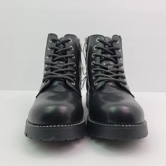Vince Camuto Womens Size 5.5 Black Rhinestone Lace Up Zip Chunky Ankle Boots