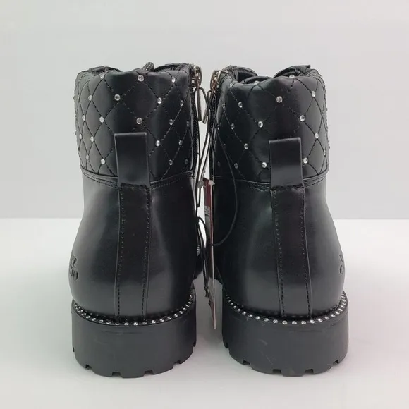 Vince Camuto Womens Size 5.5 Black Rhinestone Lace Up Zip Chunky Ankle Boots