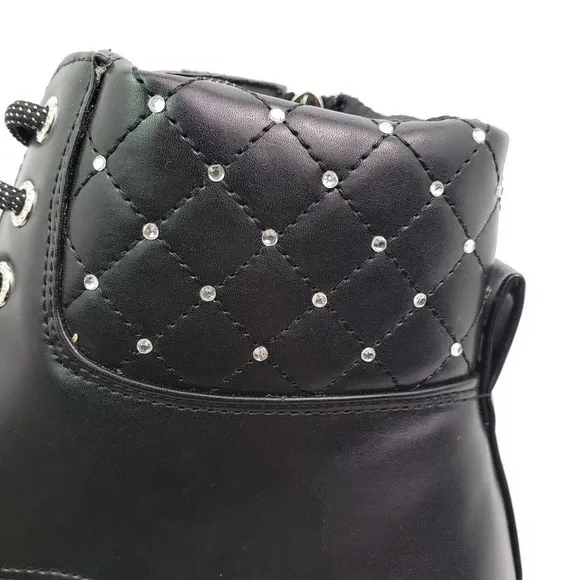 Vince Camuto Womens Size 5.5 Black Rhinestone Lace Up Zip Chunky Ankle Boots