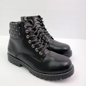 Vince Camuto Womens Size 5.5 Black Rhinestone Lace Up Zip Chunky Ankle Boots