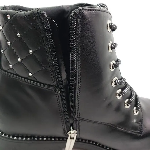 Vince Camuto Womens Size 5.5 Black Rhinestone Lace Up Zip Chunky Ankle Boots