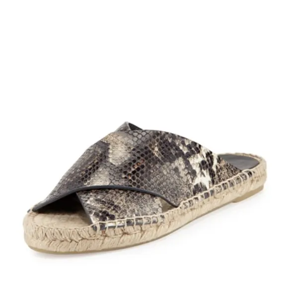 Vince Castel Leather Snakeskin Espadrille Criss Cross Slip On Sandals - Size 5
